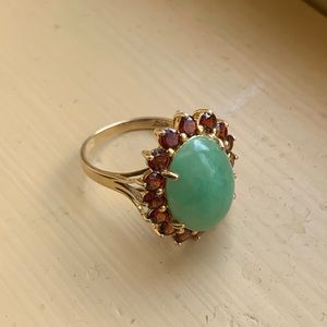 14K Jade and Garnet Ring